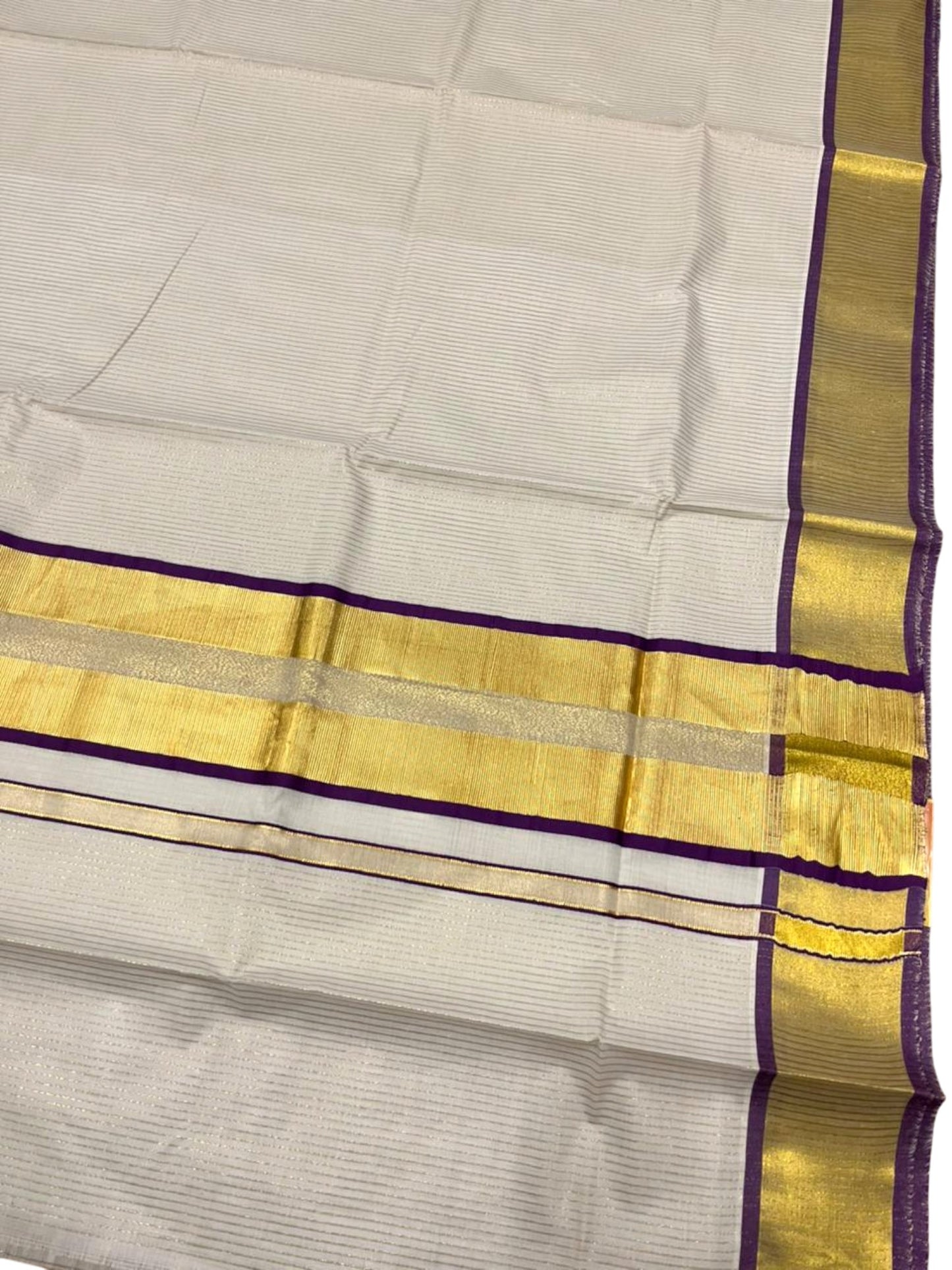 Southloom Kerala Cotton Kasavu Saree with Micro Stripes on Body In Violet Border SL361