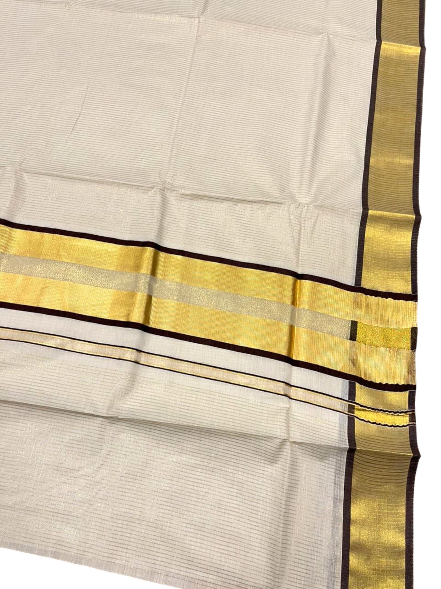 Southloom Kerala Cotton Kasavu Saree with Micro Stripes on Body In Brown Border SL361