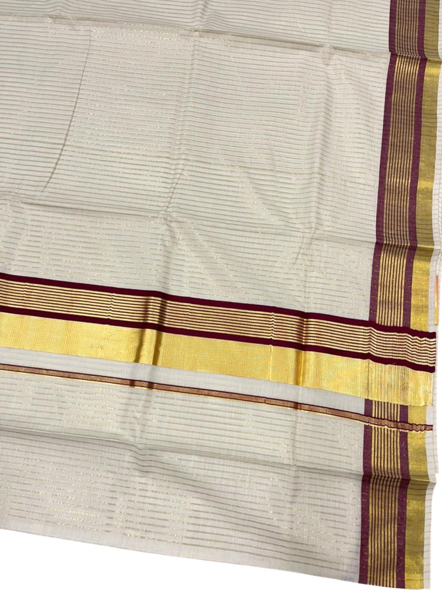 Southloom Kerala Cotton Kasavu Saree with Stripes on Body in Purple Border SL356