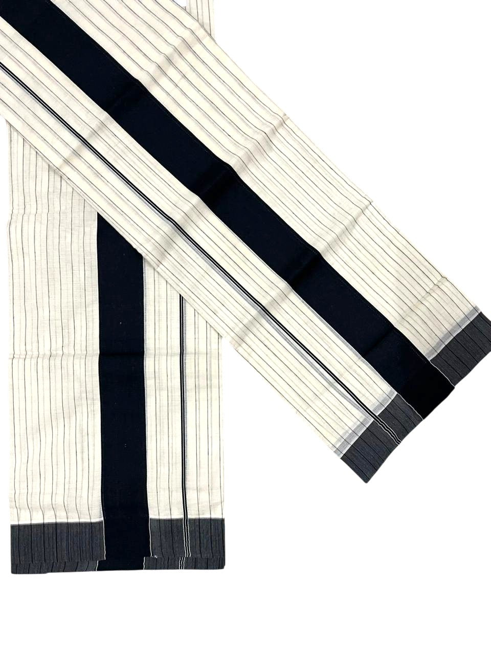 Southloom Pure Cotton Kerala Single Set Mundu (Mundum Neriyathum) with Stripes Design in Black 2.80 Mtrs SL355