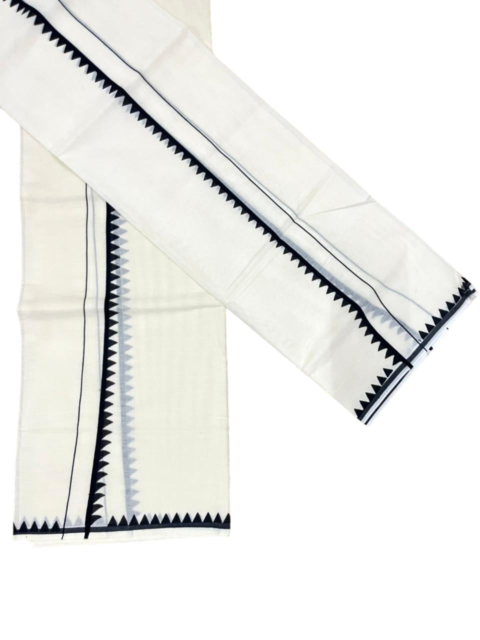 Southloom Pure Cotton Kerala Single Set Mundu (Mundum Neriyathum) with Temple Design in Black 2.80 Mtrs SL360