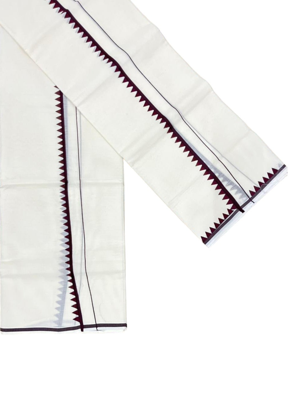 Southloom Pure Cotton Kerala Single Set Mundu (Mundum Neriyathum) with Temple Design in Brown 2.80 Mtrs