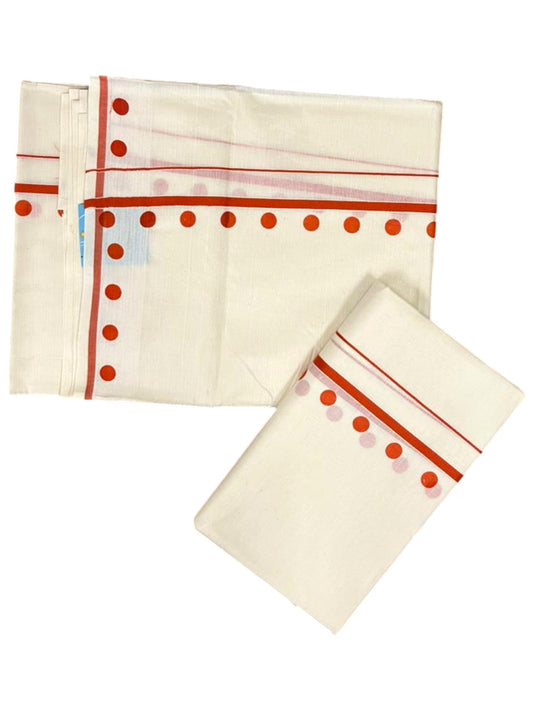 Southloom Pure Cotton Kerala Single Set Mundu (Mundum Neriyathum) with Polka Dots in Orange 2.80 Mtrs SL358