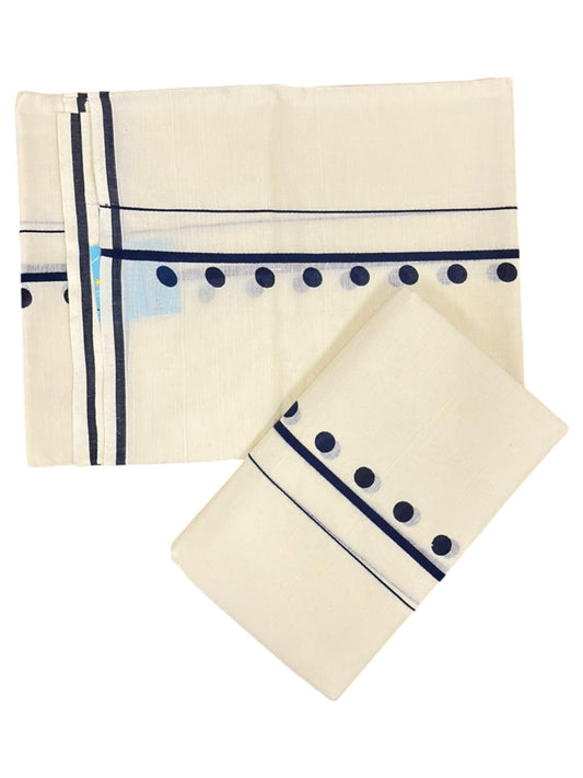 Southloom Pure Cotton Kerala Single Set Mundu (Mundum Neriyathum) with Polka Dots in Blue 2.80 Mtrs SL358