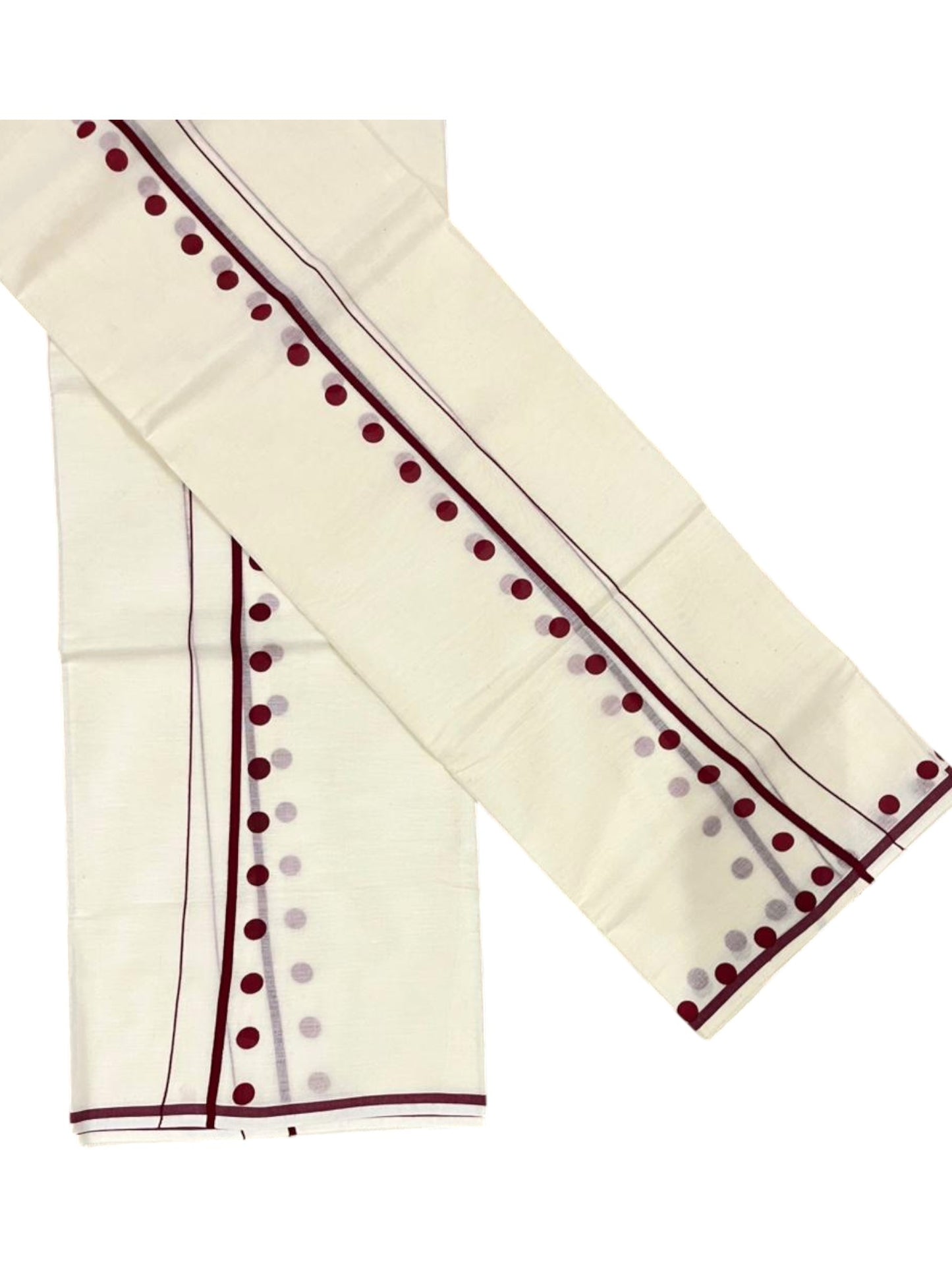 Southloom Pure Cotton Kerala Single Set Mundu (Mundum Neriyathum) with Polka Dots in Maroon 2.80 Mtrs SL358