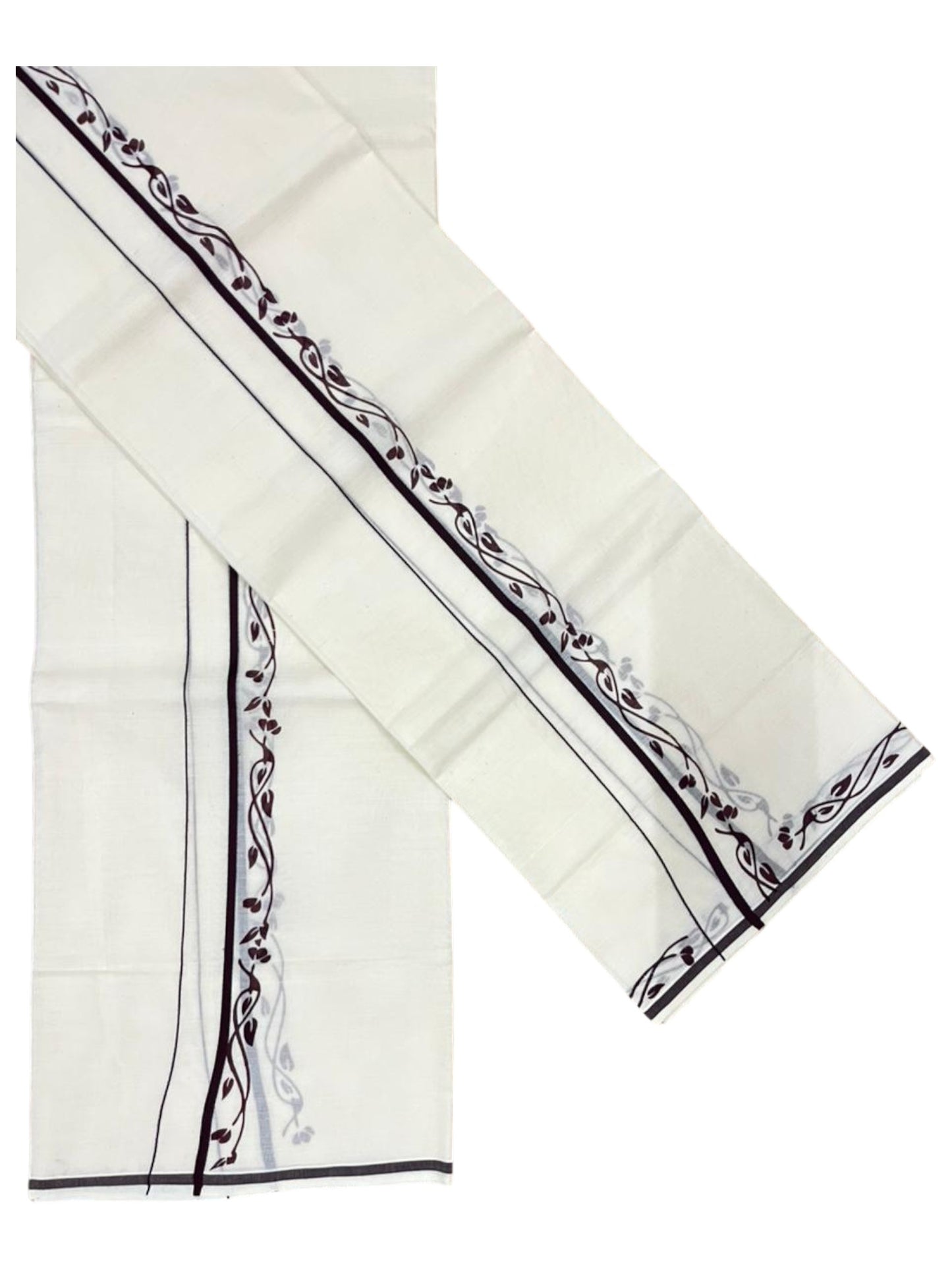 Southloom Pure Cotton Kerala Single Set Mundu (Mundum Neriyathum) with Digital Prints in Brown 2.80 Mtrs SL359