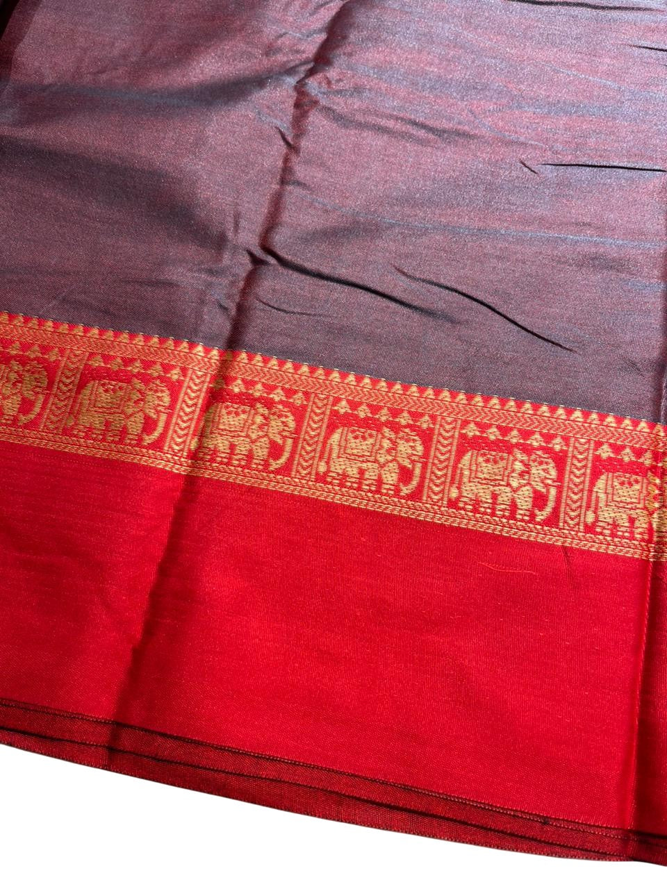 Southloom Kerala Semi Silk Narayan Pett Saree With Woven Work on the Boders With Grey