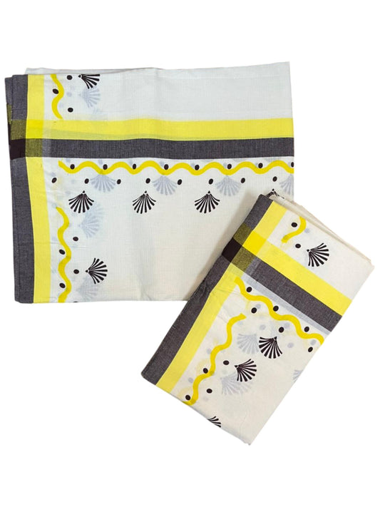 Southloom Kerala Mulloth Cotton Single Mundum Neriyathum with Digital Prints in Brown 2.75 Mtrs SL372