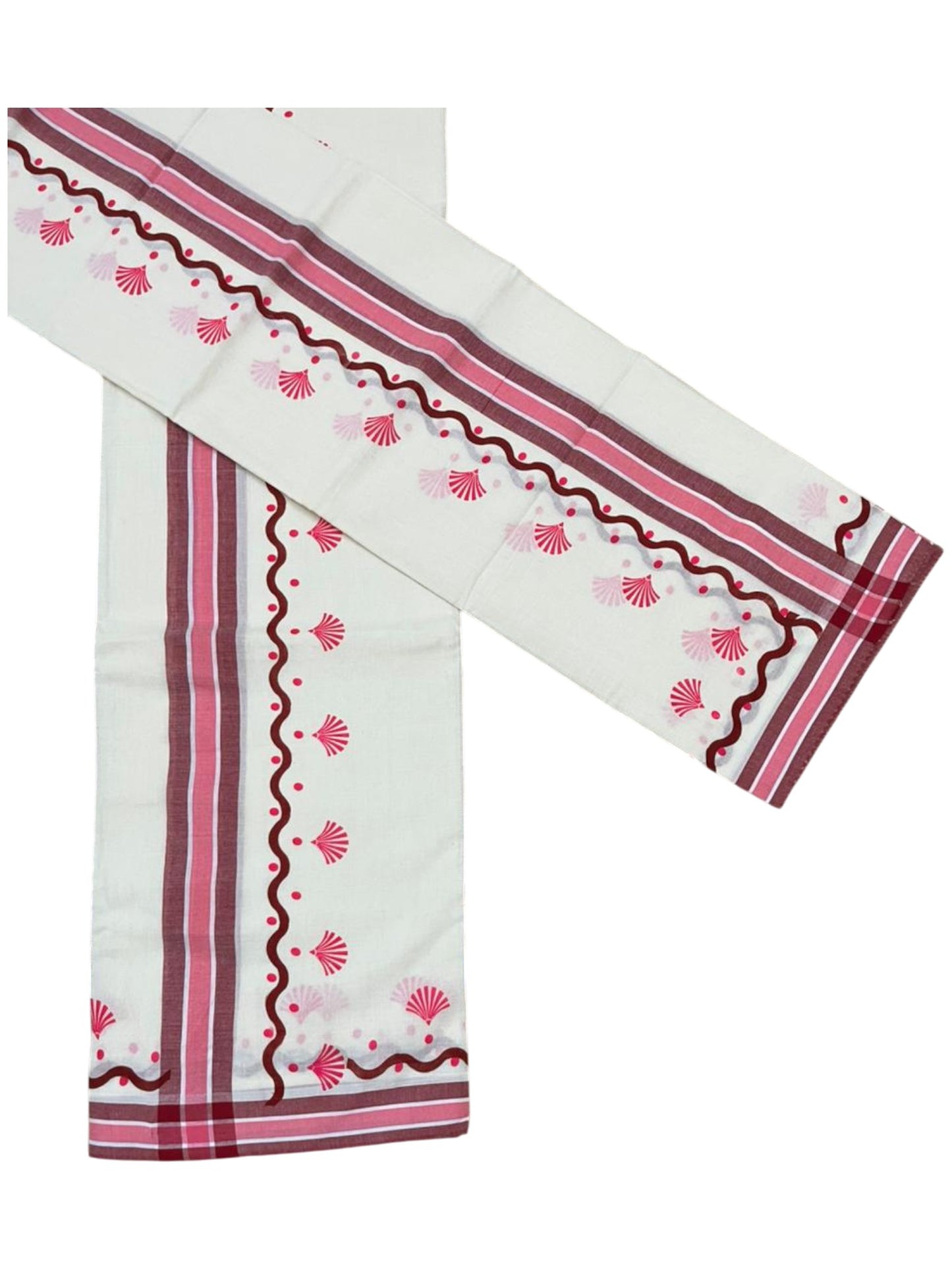 Southloom Kerala Mulloth Cotton Single Mundum Neriyathum with Digital Prints in Pink 2.75 Mtrs SL372
