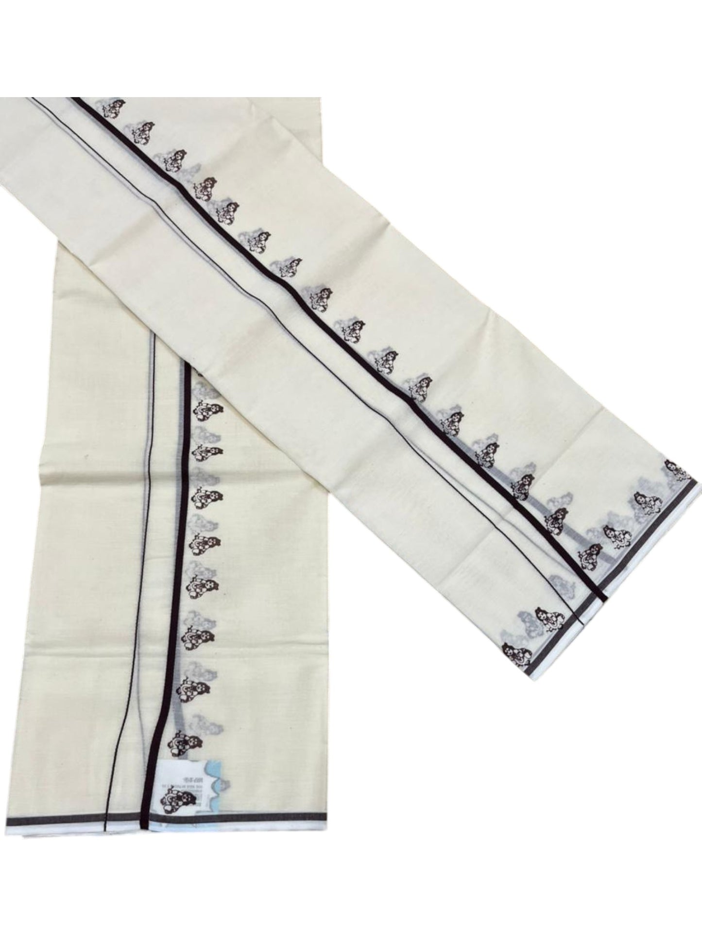 Southloom Pure Cotton Kerala Single Set Mundu (Mundum Neriyathum) with Digital Prints in Brown 2.80 Mtrs SL359