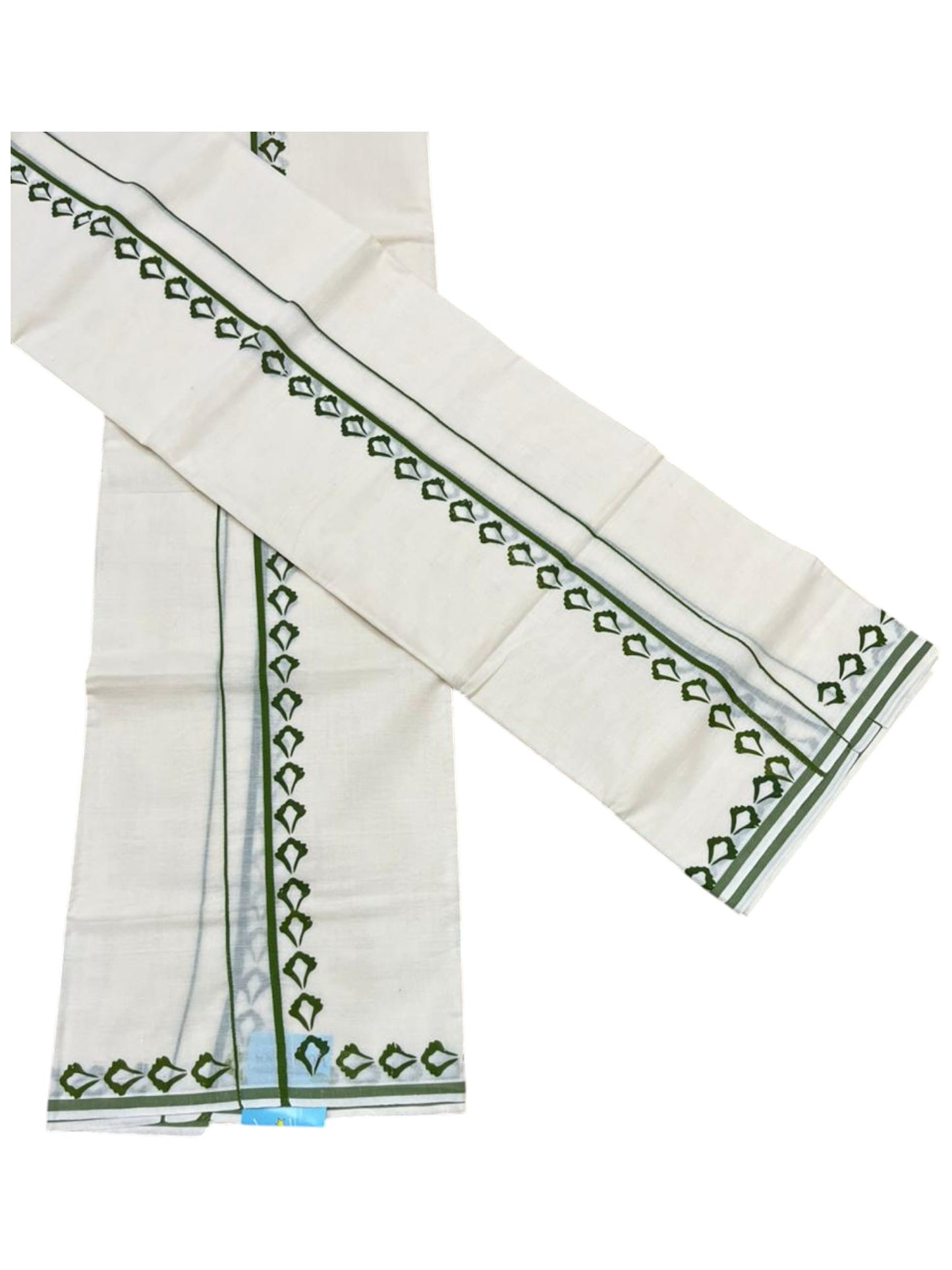 Southloom Pure Cotton Kerala Single Set Mundu (Mundum Neriyathum) with Digital Prints in Olive Green 2.80 Mtrs SL359