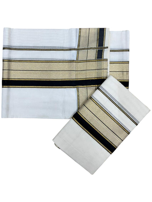 Southloom Pure Cotton Set Mundu with Gold Kasavu and Black Borders 2.80 Mtrs SL376