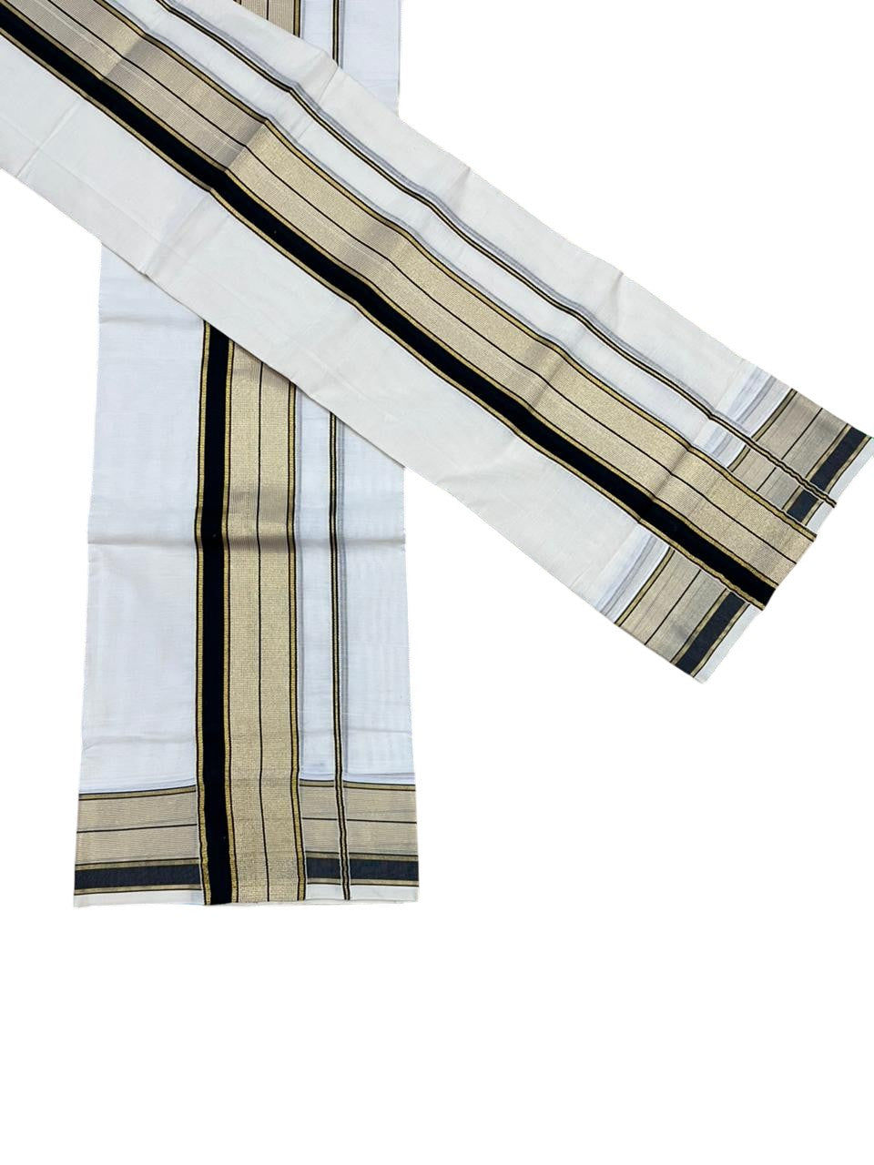 Southloom Pure Cotton Set Mundu with Gold Kasavu and Black Borders 2.80 Mtrs SL376