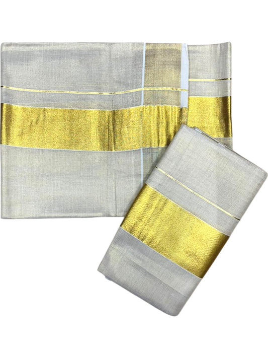 Southloom Tissue Set Mundu with Gold Kasavu Borders In 2 Inch 2.80 Mtrs SL377