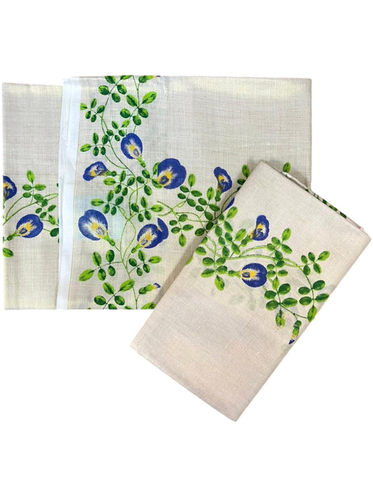 Southloom Tissue Single Set Mundu (Mundu Neriyathum) With Digital Floral Print in 2.80 Mtrs SL318