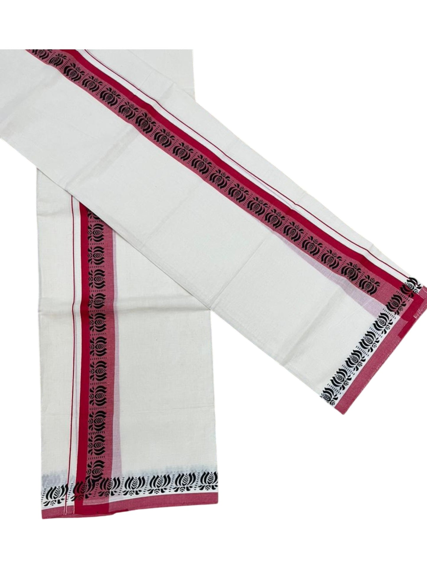 Southloom Kerala Mulloth Cotton Single Mundum Neriyathum with Digital Prints in Red 2.80 Mtrs SL378