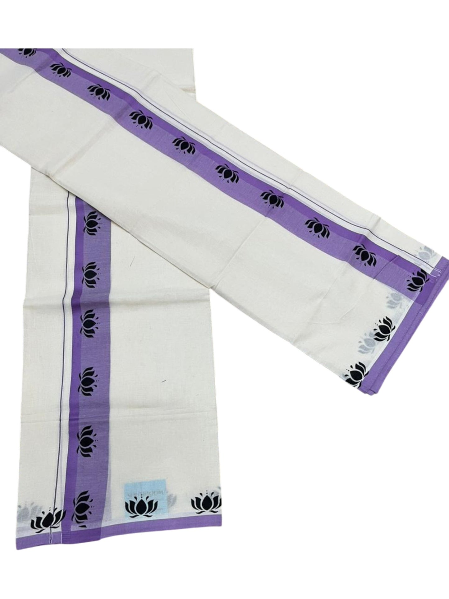 Southloom Kerala Mulloth Cotton Single Mundum Neriyathum with Digital Prints in Lavender 2.80 Mtrs SL378