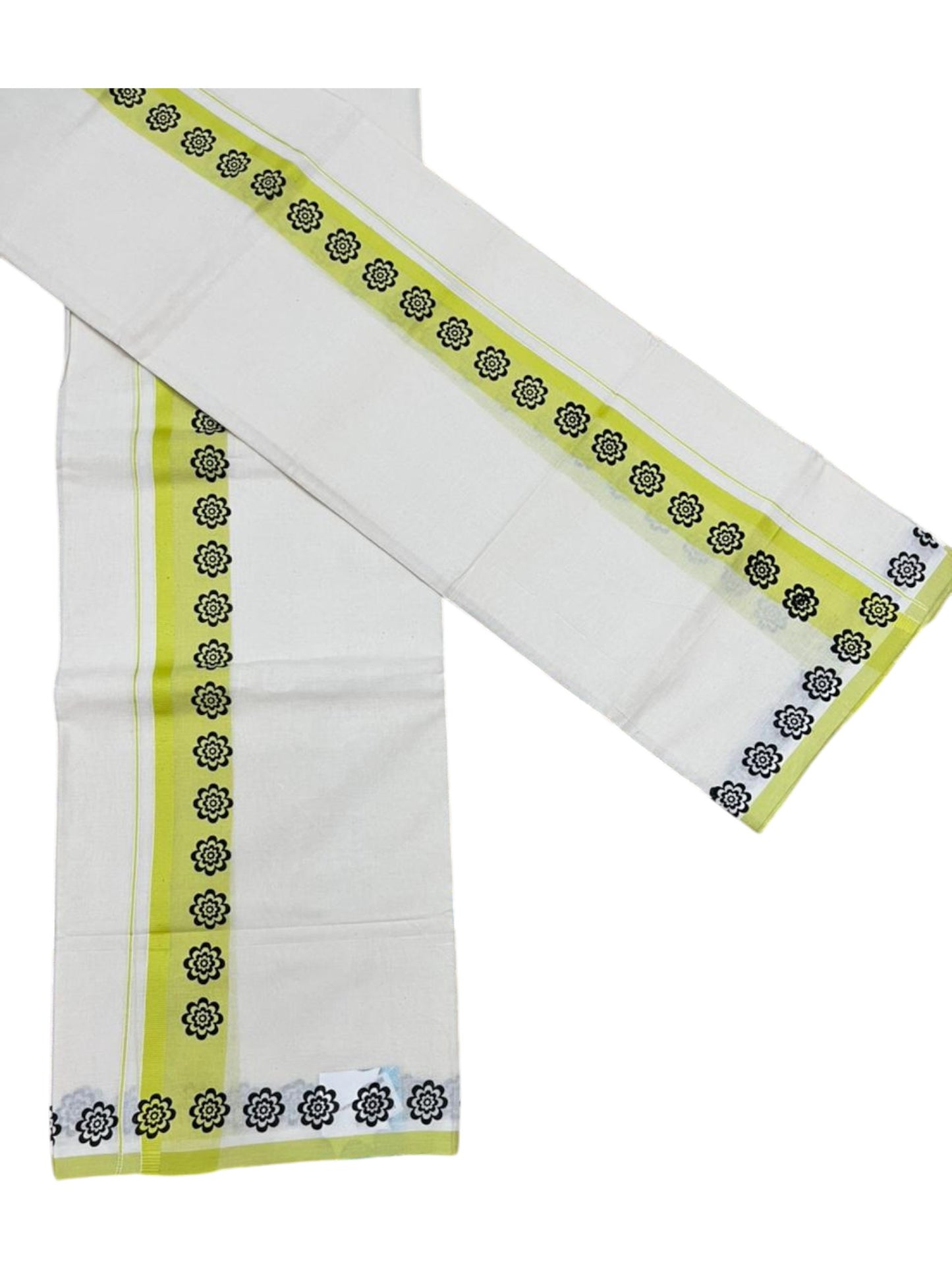 Southloom Kerala Mulloth Cotton Single Mundum Neriyathum with Digital Prints in Green 2.80 Mtrs SL378