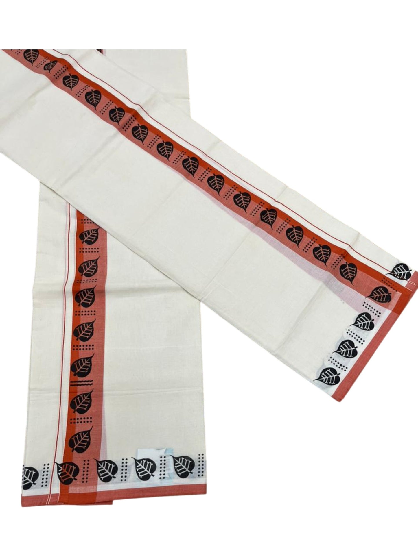 Southloom Kerala Mulloth Cotton Single Mundum Neriyathum with Digital Prints in Orange 2.80 Mtrs SL378