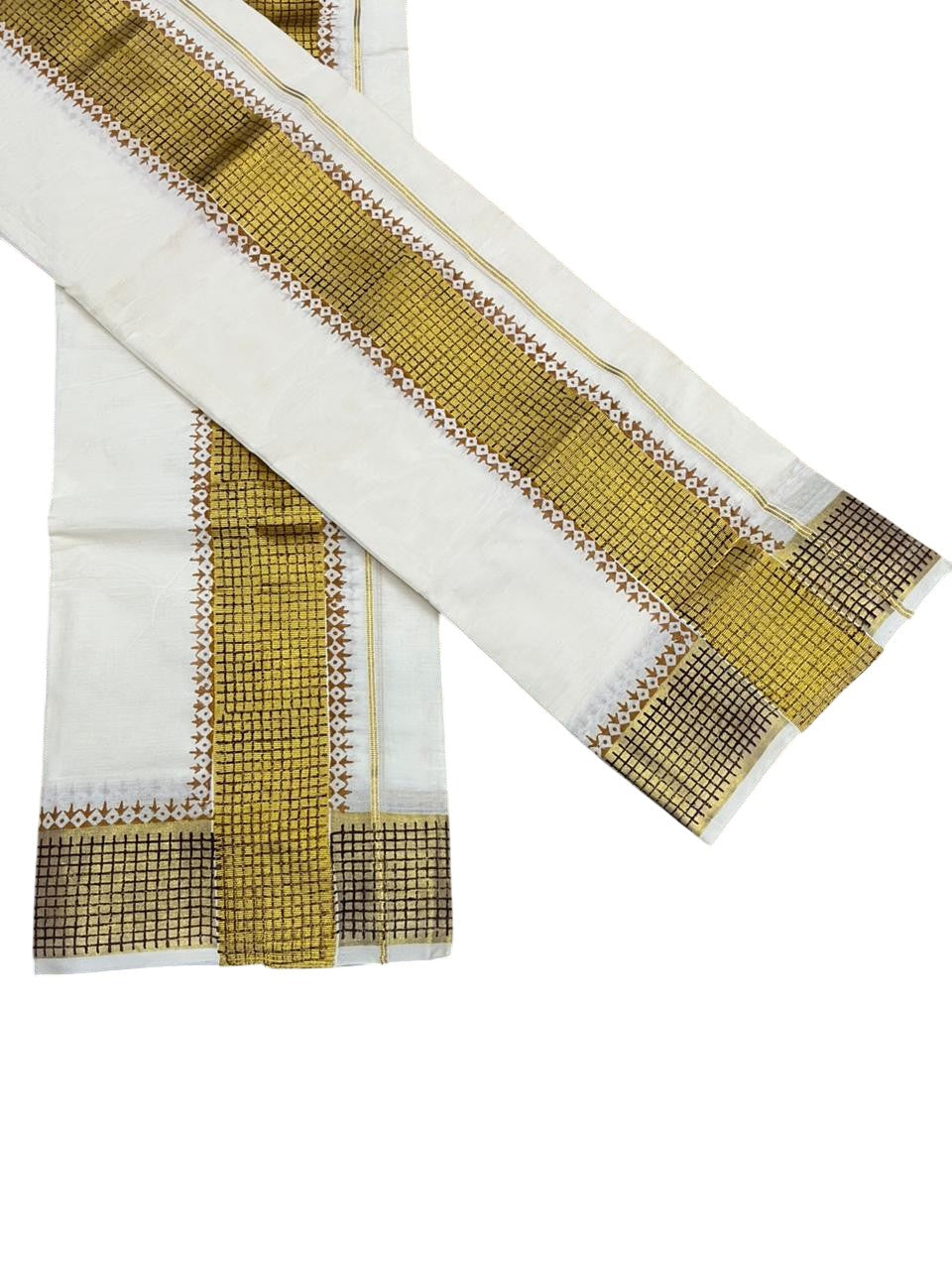 Southloom Pure Cotton Set Mundu with Gold Kasavu and Digital Print in Mustrad Yellow 2.80 Mtrs SL374
