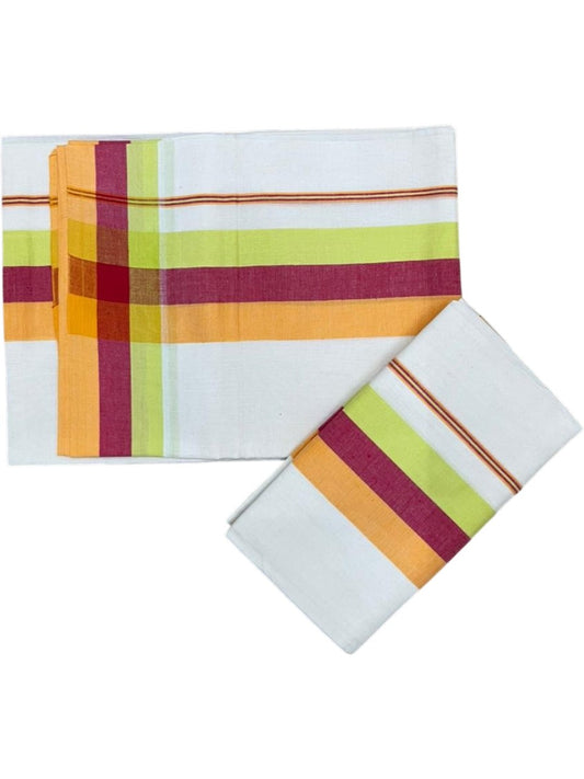 Southloom Kerala Mulloth Cotton Single Mundum Neriyathum with Multicolor Border In 2.80 Mtrs SL243