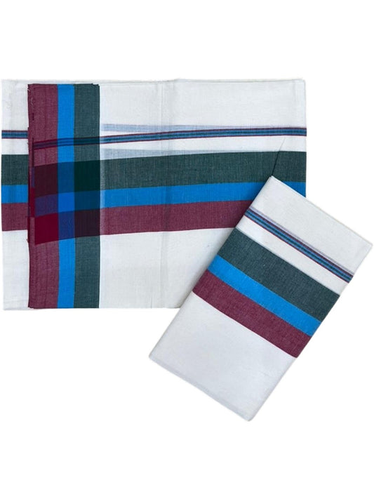 Southloom Kerala Mulloth Cotton Single Mundum Neriyathum with Multicolor Border In 2.80 Mtrs SL243