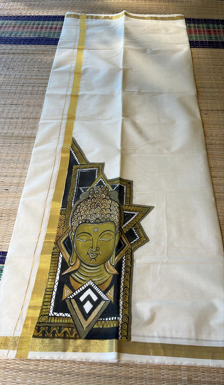 Kerala Cotton Handpainted Dhoti ( Double Mundu ) SL330 (Copy) (Copy)