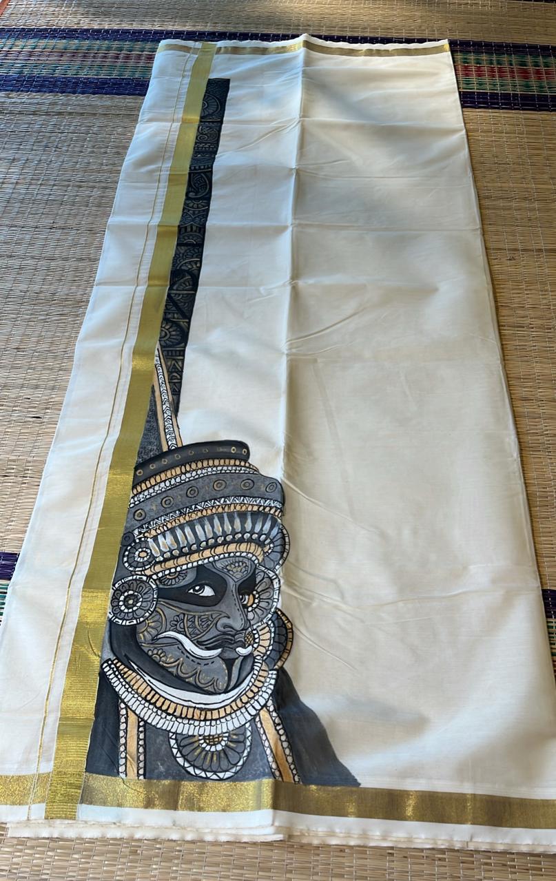 Kerala Cotton Handpainted Dhoti ( Double Mundu ) SL330