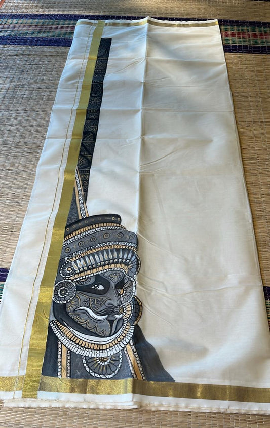Kerala Cotton Handpainted Dhoti ( Double Mundu ) SL330