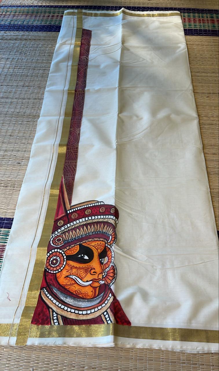 Kerala Cotton Handpainted Dhoti ( Double Mundu ) SL330