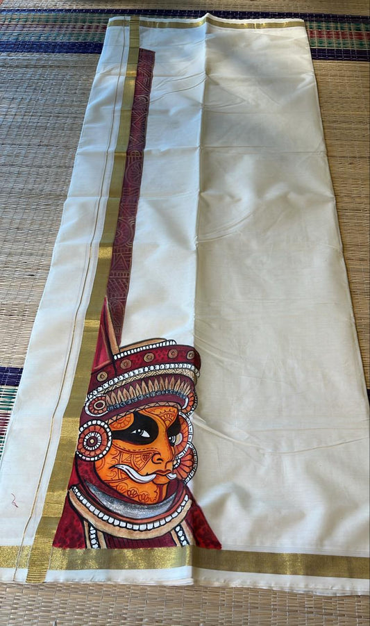 Kerala Cotton Handpainted Dhoti ( Double Mundu ) SL330