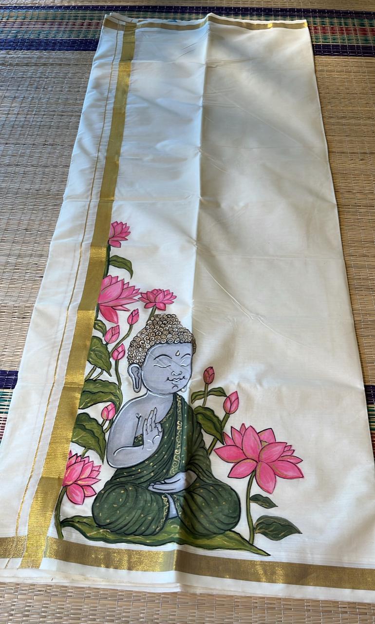 Kerala Cotton Handpainted Dhoti ( Double Mundu ) SL330