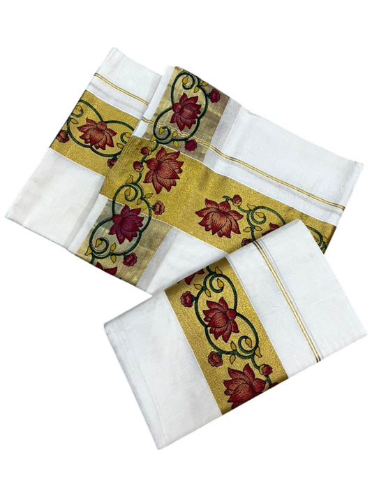 Southloom Pure Cotton Set Mundu with Gold Kasavu and Floral Digital Print in 2.80 Mtrs SL383