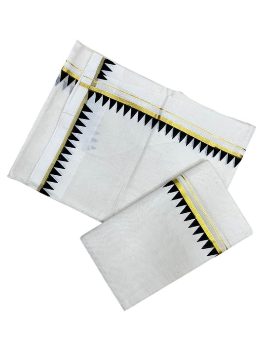 Southloom Pure Cotton Kerala Single Set Mundu (Mundum Neriyathum) with Temple Design in Black 2.80 Mtrs SL352