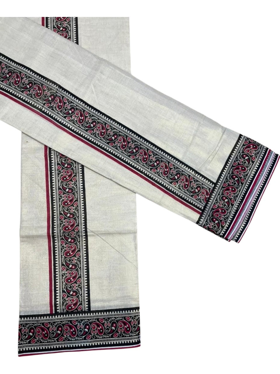 Southloom Tissue Single Set Mundu (Mundu Neriyathum) With Digital Print in Red 2.80 Mtrs SL396