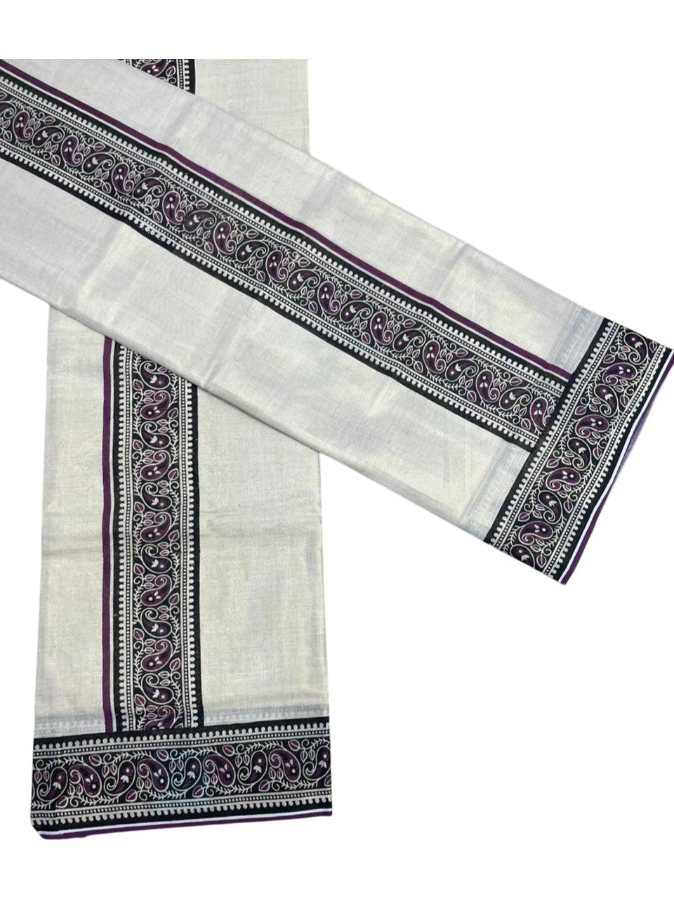 Southloom Tissue Single Set Mundu (Mundu Neriyathum) With Digital Print in Purple 2.80 Mtrs SL396