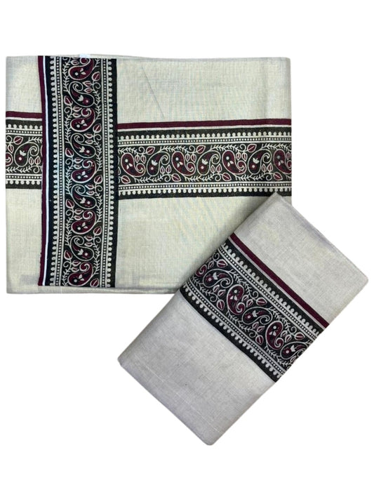 Southloom Tissue Single Set Mundu (Mundu Neriyathum) With Digital Print in Maroon 2.80 Mtrs SL396