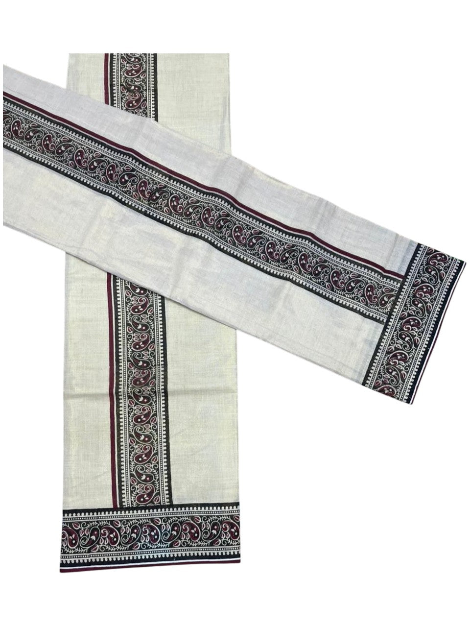 Southloom Tissue Single Set Mundu (Mundu Neriyathum) With Digital Print in Maroon 2.80 Mtrs SL396