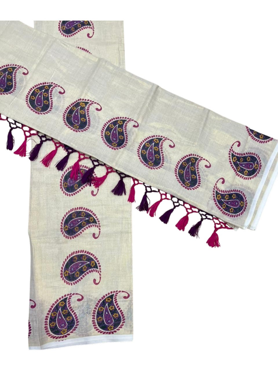 Southloom Tissue Single Set Mundu (Mundu Neriyathum) With Digital Floral Print in Purple and Magenta 2.80 Mtrs SL397