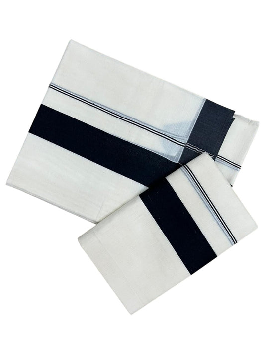 Southloom Kerala Cotton Mundum Neriyathum Single (Set Mundu) with Katti Kara in Black 2.80 Mtrs SL004
