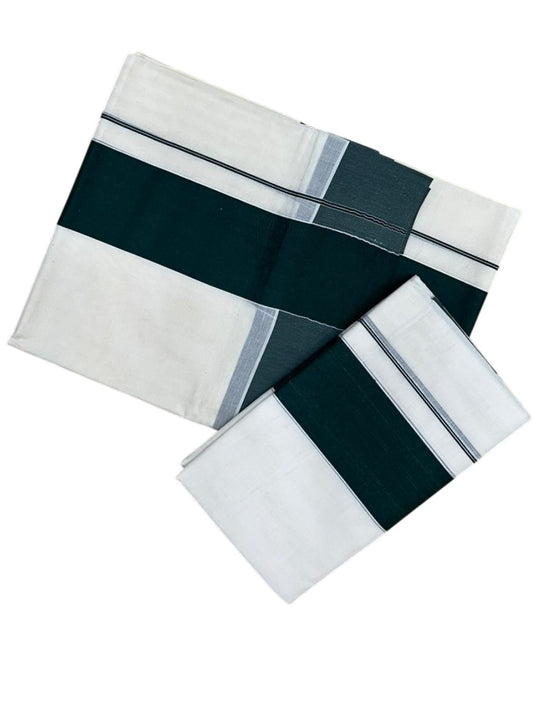 Southloom Kerala Cotton Mundum Neriyathum Single (Set Mundu) with Katti Kara in Green 2.80 Mtrs SL004