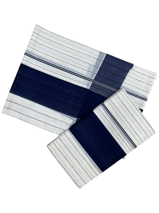 Southloom Pure Cotton Kerala Single Set Mundu (Mundum Neriyathum) with Stripes Design in Blue 2.80 Mtrs SL355