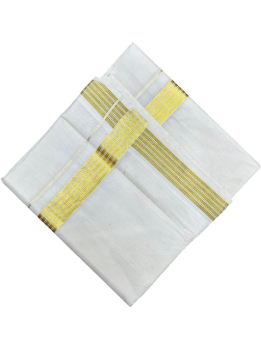 Southloom Pure Cotton Off White Double Mundu with Gold Kasavu Lines Border (South Indian Kerala Dhoti)