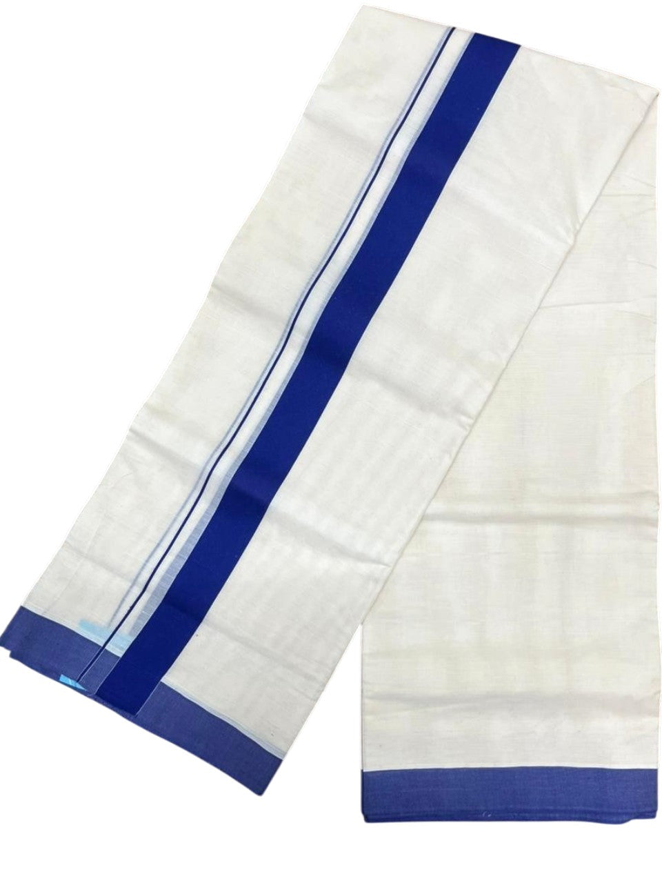 Southloom Kerala Pure Cotton Double Mundu with Blue Border (South Indian Kerala Dhoti)