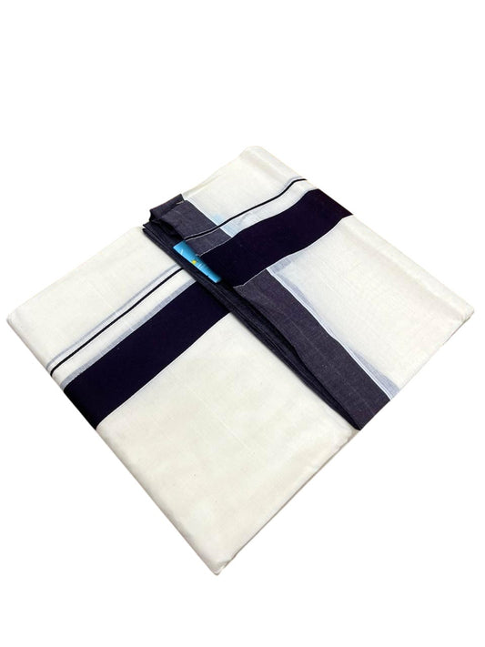 Southloom Kerala Pure Cotton Double Mundu with Purple Border (South Indian Kerala Dhoti)