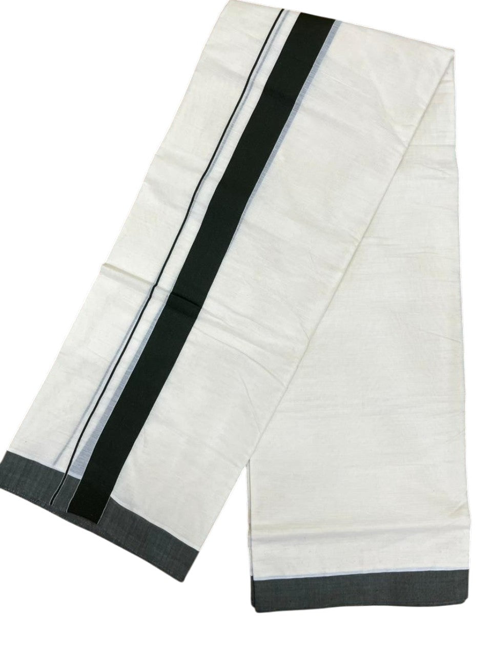 Southloom Kerala Pure Cotton Double Mundu with Green Border (South Indian Kerala Dhoti)