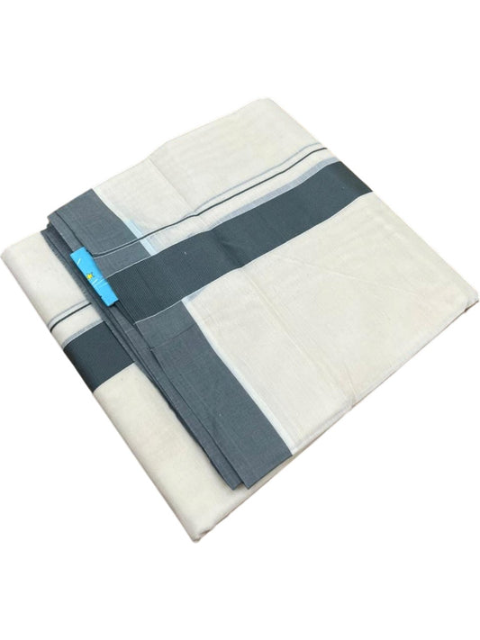 Southloom Kerala Pure Cotton Double Mundu with Grey Border (South Indian Kerala Dhoti)