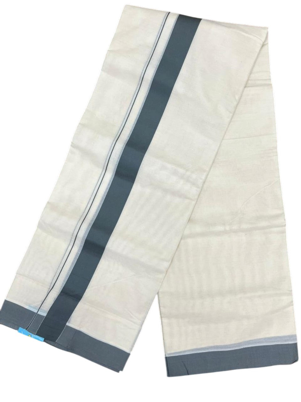 Southloom Kerala Pure Cotton Double Mundu with Grey Border (South Indian Kerala Dhoti)