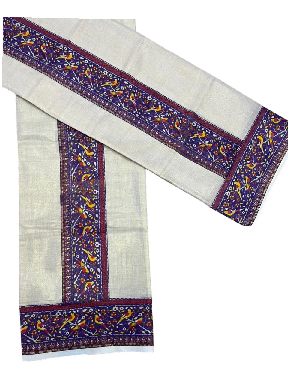 Southloom Tissue Single Set Mundu (Mundu Neriyathum) With Digital Print in Violet (With Blouse Piece) 2.80 Mtrs SL409