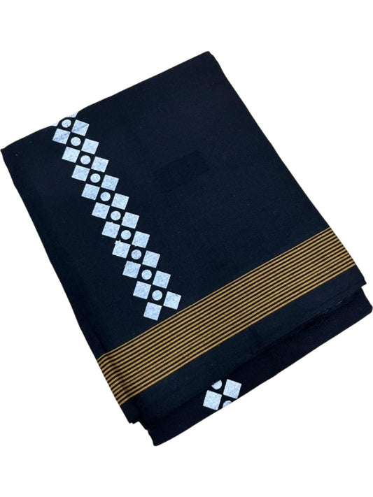 Southloom Black Printed Single Mundu / Otta Mundu / Lungi (South Indian Kerala Dhoti)